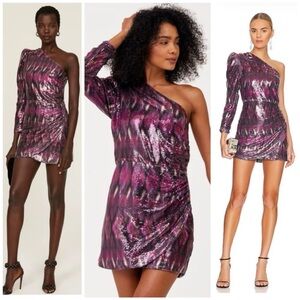 NWT  MISA Los Angeles Nova Sequined One Shoulder Mini Dress in Size XS